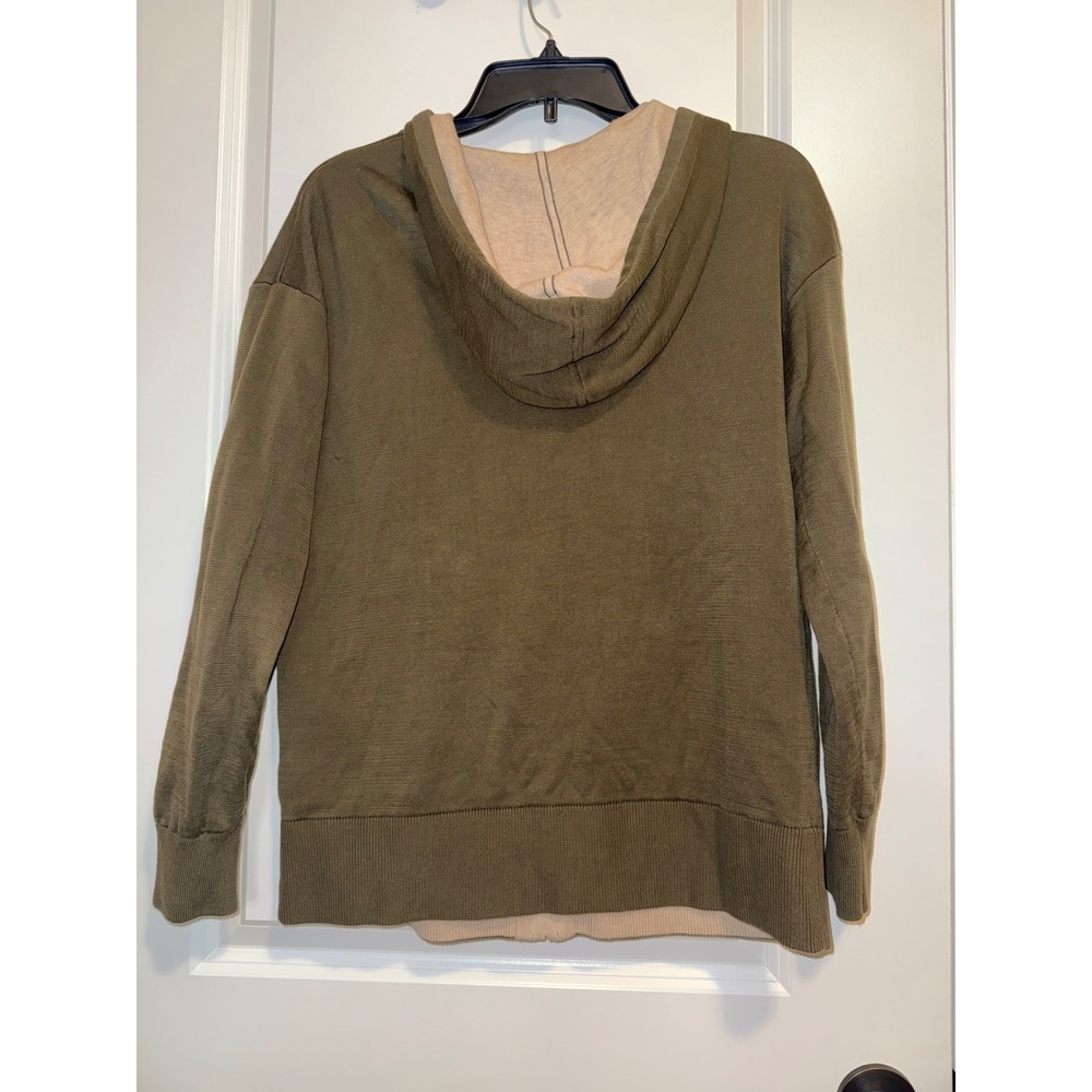 Banana Republic Hoodie Women S Olive Green Tan Supima Cotton Zip Up Sweater - Picture 2 of 6